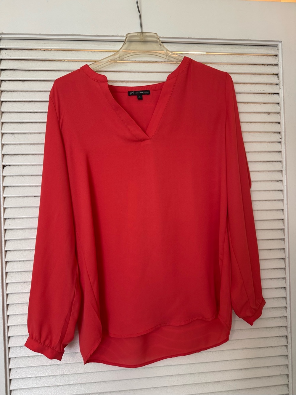 Adrianna Papell Vibrant Red V-Neck Long Sleeve Blouse - Picture 1 of 6